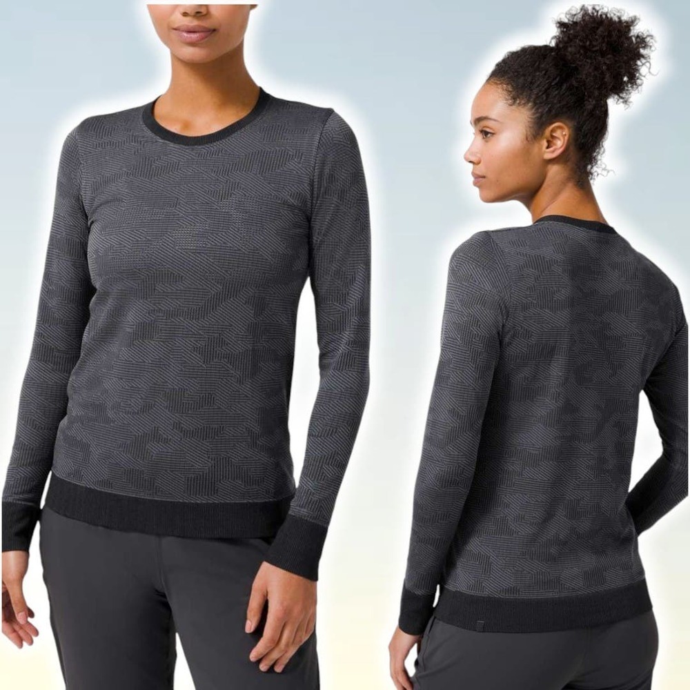 LULULEMON Swiftly Breathe Long Sleeve Sz 4 Vented Camo Black Gray